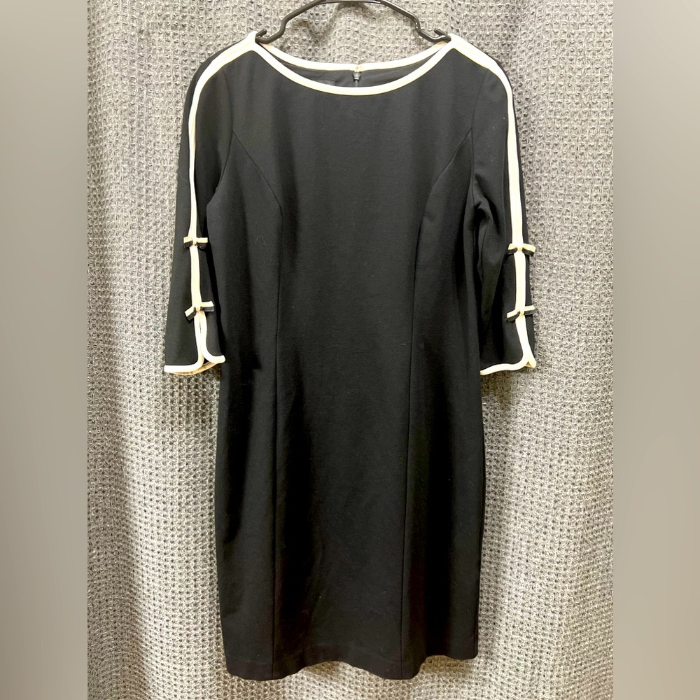 Talbots Womens Refined Ponte Knit 3/4 Bow Sleeve Sheath Dress Size 6 Black/Cream